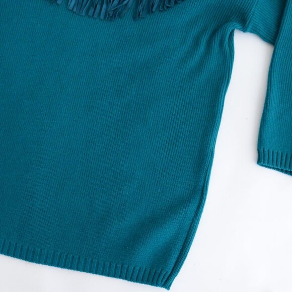 Vintage Cover Charge Teal Western Fringe Cowgirl Long Sleeve Shirt L - Picture 6 of 13